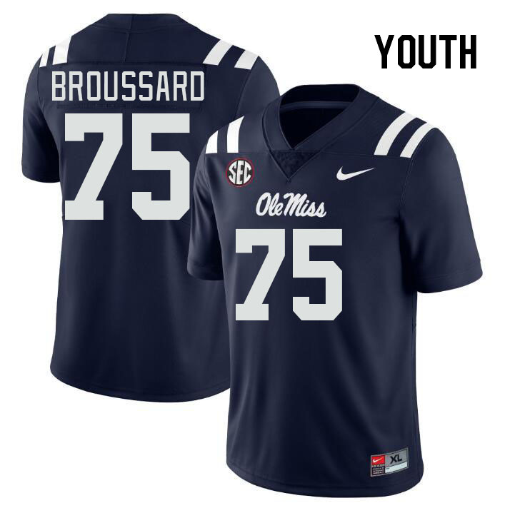 Youth #75 Kavion Broussard Ole Miss Rebels College Football Jerseys Stitched-Navy